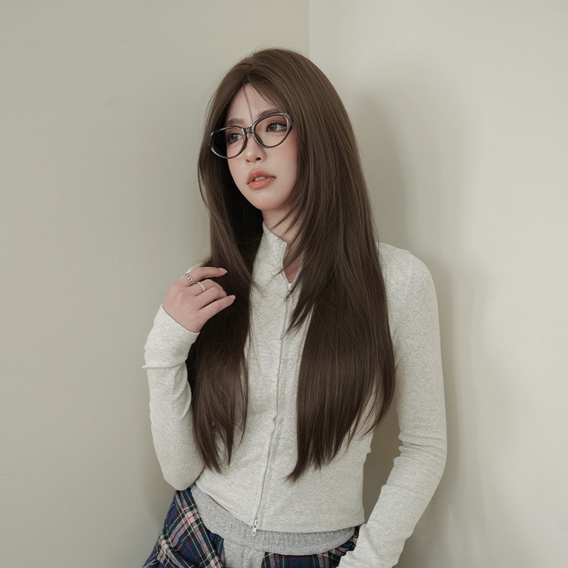 Japanese Korean Style Long Straight Wig Inward Curly Ends Full Head Synthetic
