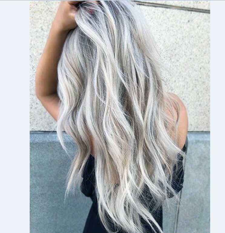 Ash Gray Silver White Ombre Lace Long Wavy Curly Blonde Wig Women Synthetic Hair