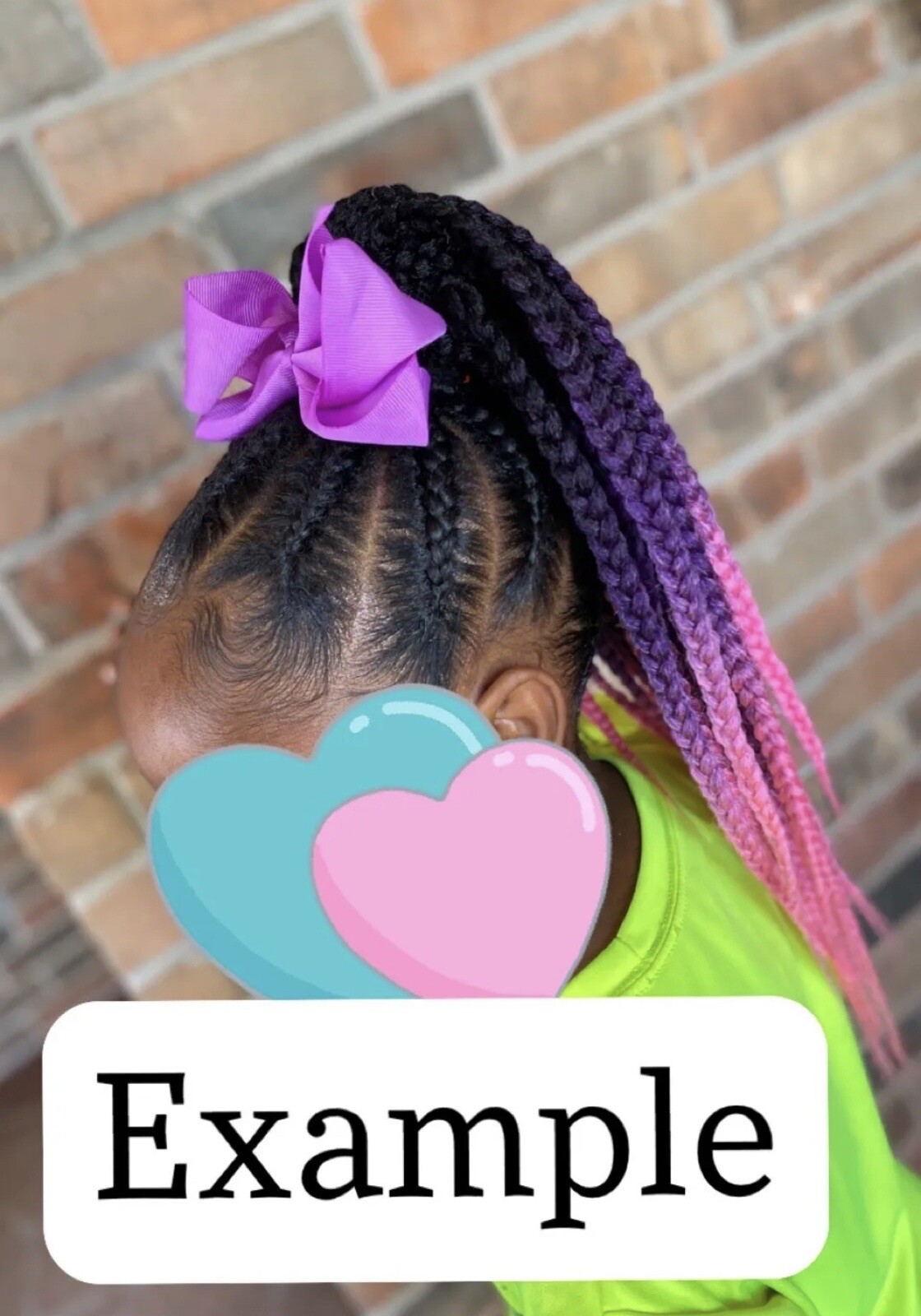 14” BRAIDED DRAWSTRING PONYTAIL FOR KIDS – 1b/Ombré Purple-Pink w/ Pink Bow
