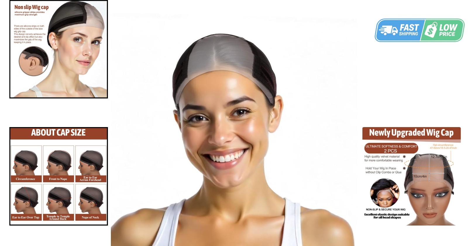 Lace Wig Grip Cap for Women, 4×5 Transparent 4 x 5 Inch, Brown