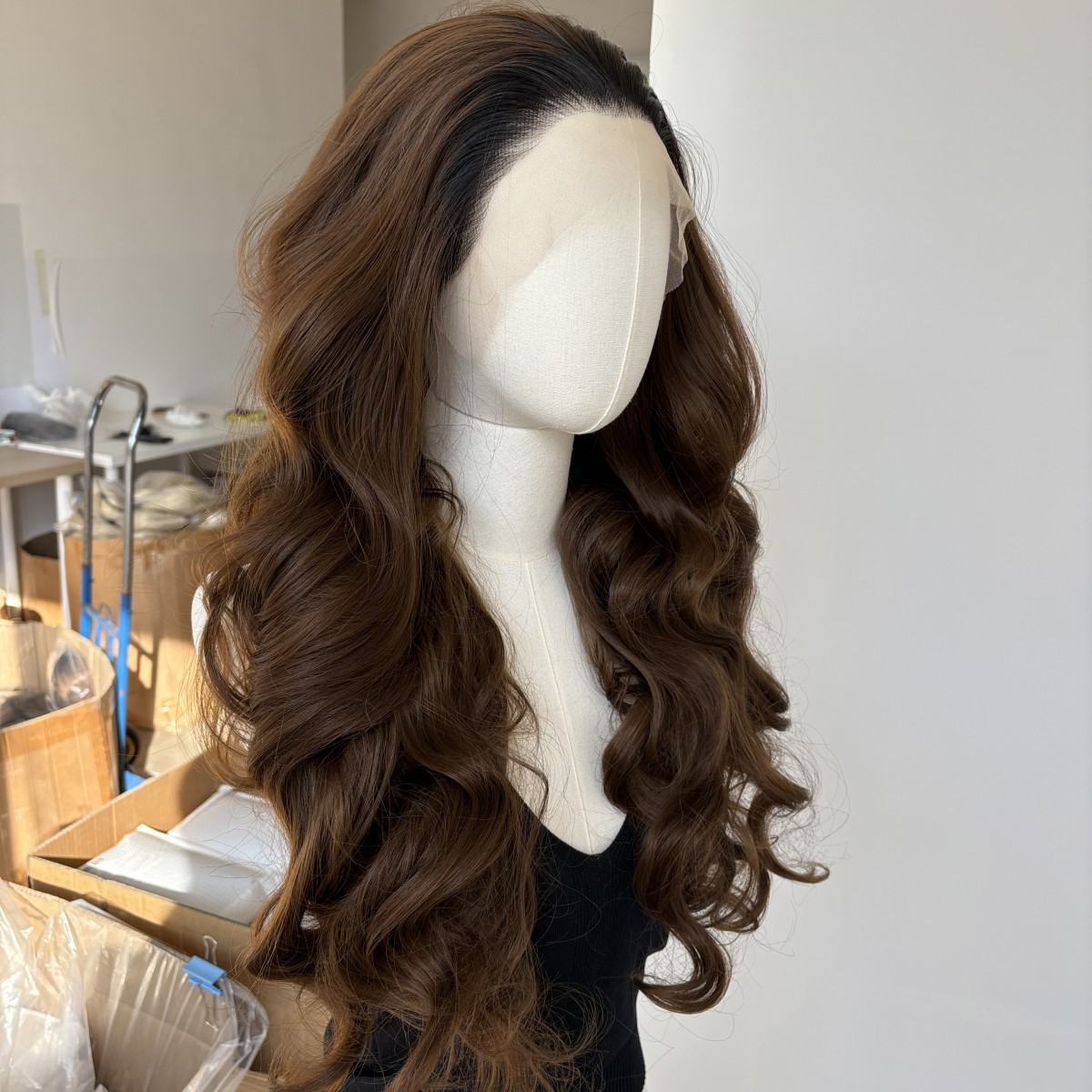 Lace Front Wig Ombre Brown Long Wavy Heat Resistant Synthetic Hair Layered