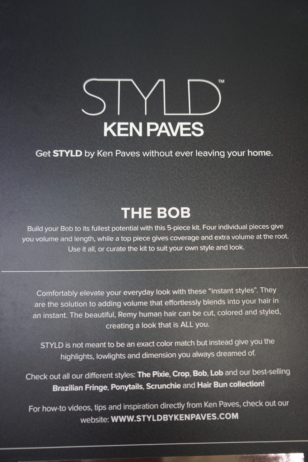 NEW! $200 RETAIL! STYLD KEN PAVES THE BOB! 5 PIECE HAIR EXTENSION KIT! #450