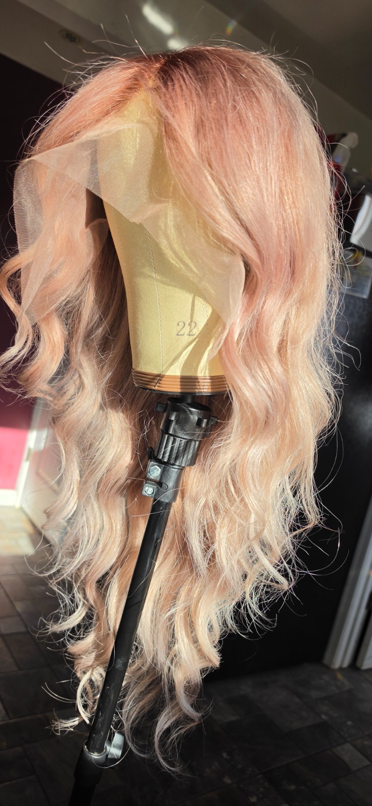 30″ Custom-colored 100% Human Hair Lace Front Wig – Pink Champagne
