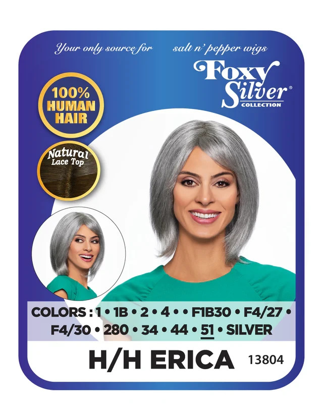 Foxy Silver ERICA, 100% Human Hair Wig, Lace Top, Straight, Fashionable Wig