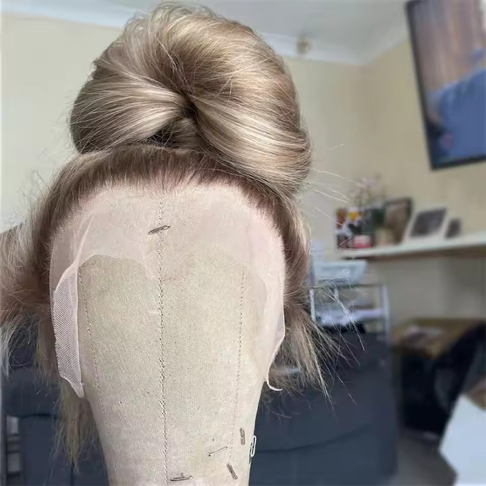 Streak Ash Blonde Brown Highlight Full Lace Front 100% Human Hair Wig for Women