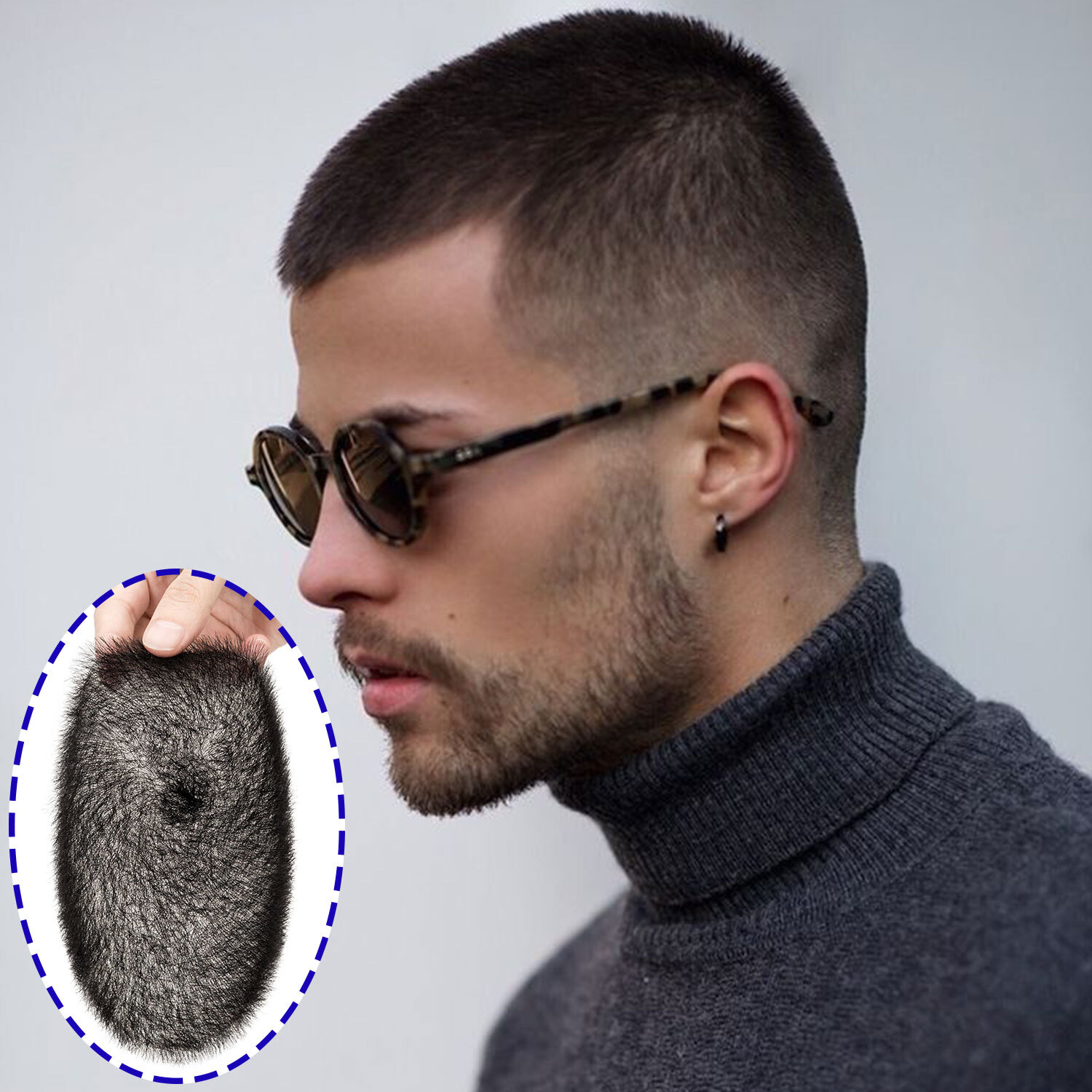 Invisible Ultra Thin Skin Mens Toupee Human Hair Replacement PU Systems Buzz Cut