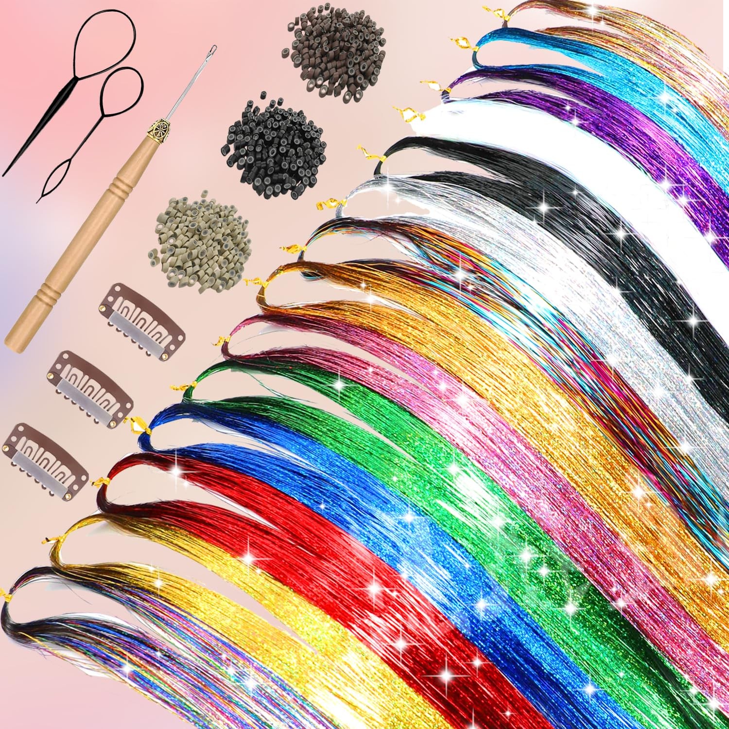 Kit de oropel para el cabello, 16 colores, 7200 mechones de oropel brillante