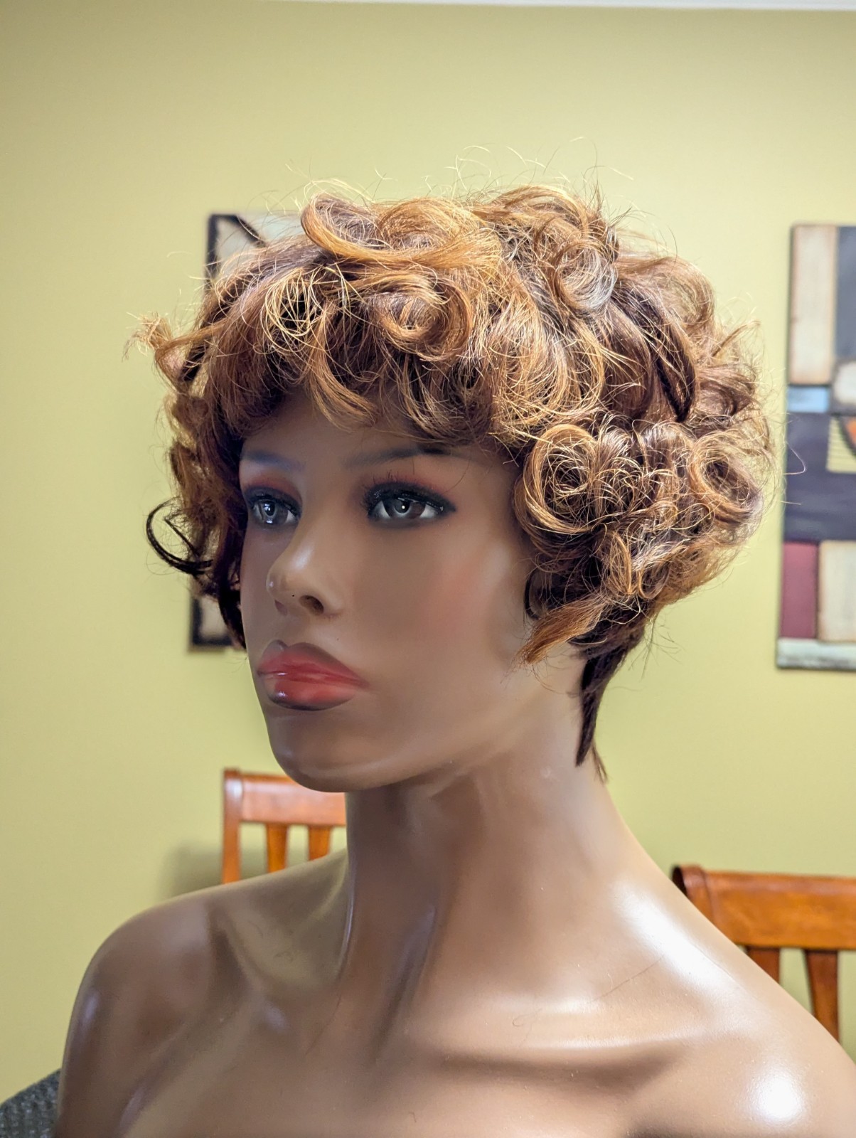 Remy Bang Bob Cut Custom Color Light Chestnut Brown Tipped Golden Blonde Wig