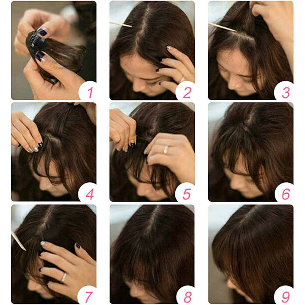 Thick Neat Air Bangs 100% Human Hair Extensions Clip in Fringe Front Hairpiece