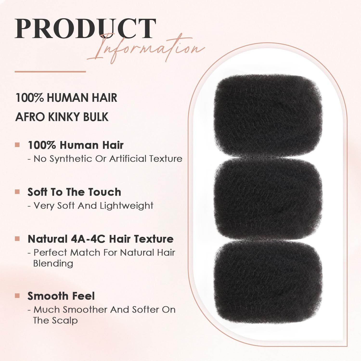 Jiajia Teresa Afro Kinky Bulk Human Hair 3 Pack 150G Afro Kinky-Curly Human
