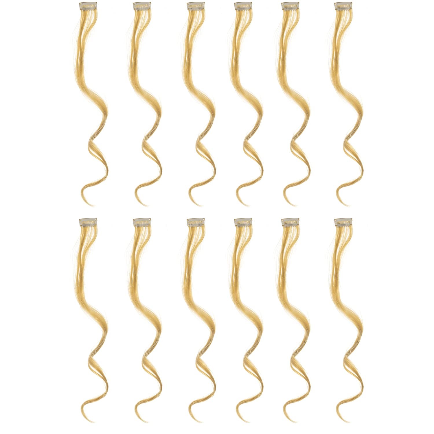 SWACC 12 Pcs Curly Wavy One Color Party Highlights Clip on in Hair Extensions Fo