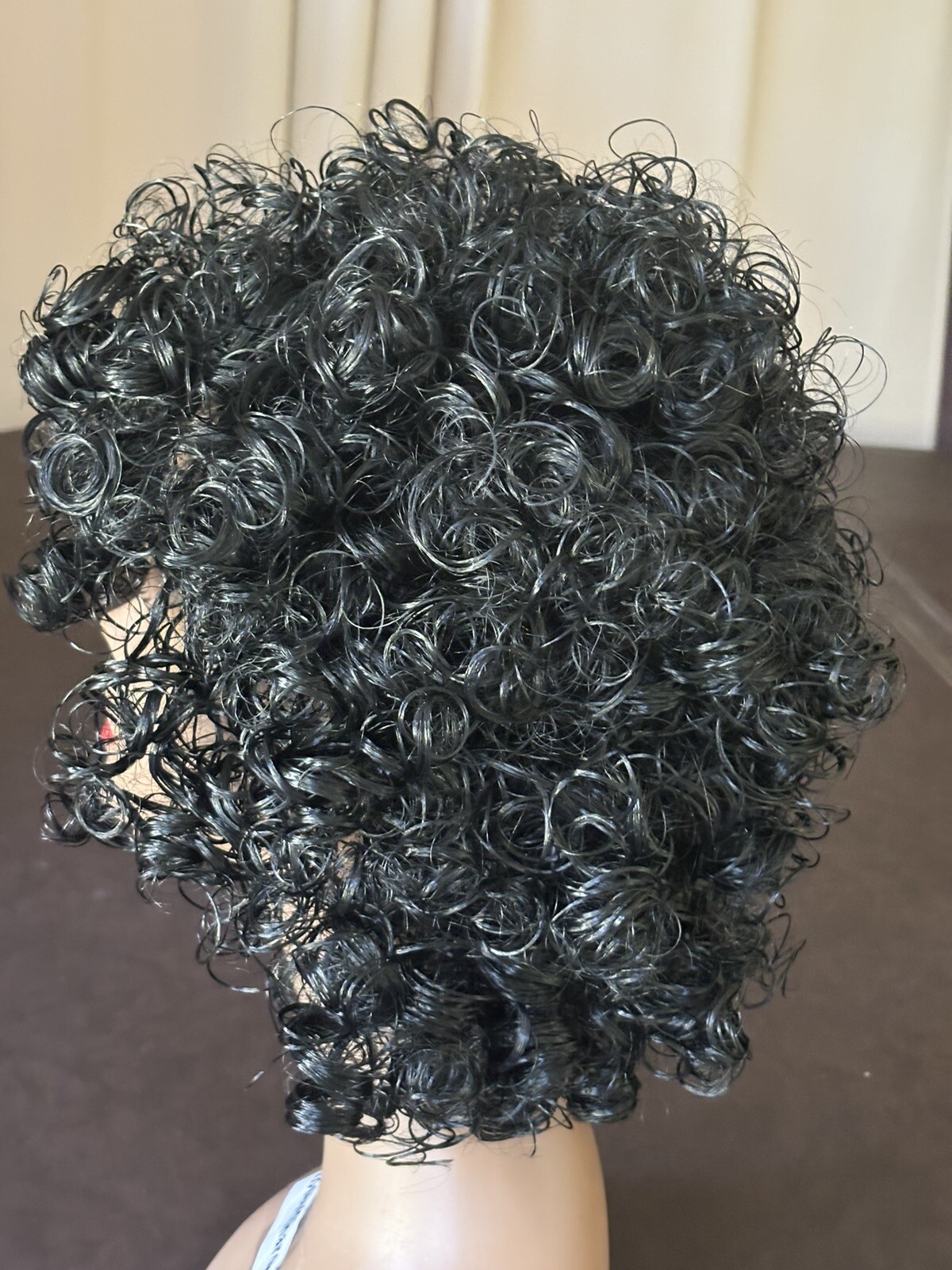 Black Synthetic Wig Mid-Length Curly Net Cap Adjustable Clean GUC 7-1