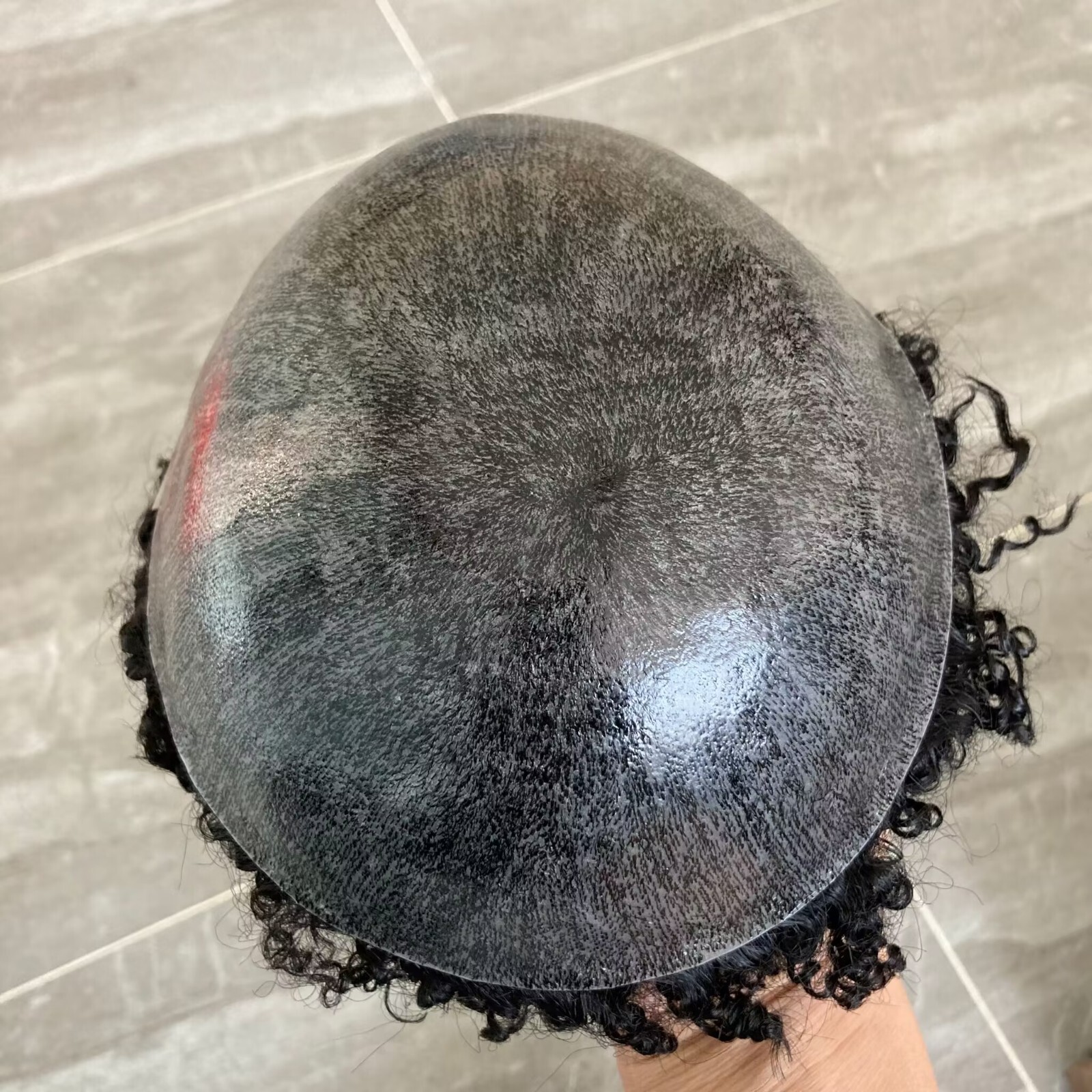 8mm Durable Skin Afro Curly Mens Toupee Black Man Weave Hair Replacement Wig