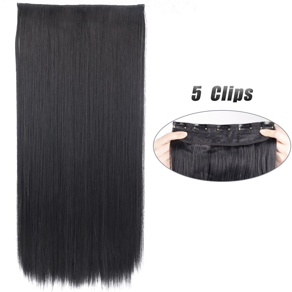 Synthetic 5 Clip In Hair Extension Long Straight Hairstyle Hairpiece Black Brown