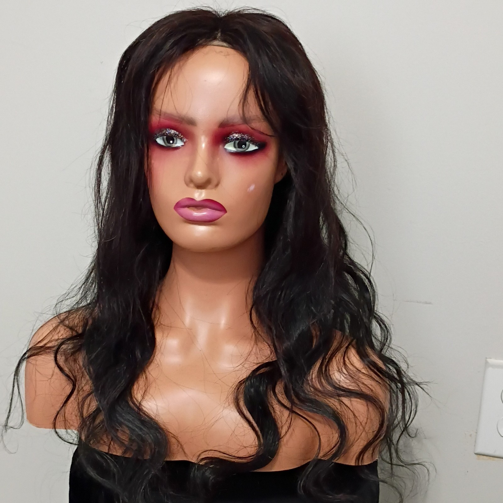 Black Wavy Lace Front Wig Free-Part Synthetic 21-30 in Wear & Go