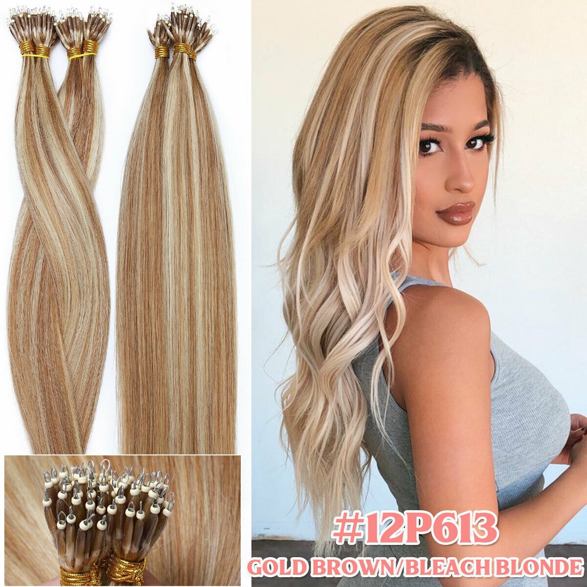 Nano Ring Hair Extensions Premium Remy Human Hair Micro Nano Bead Full HeadThick