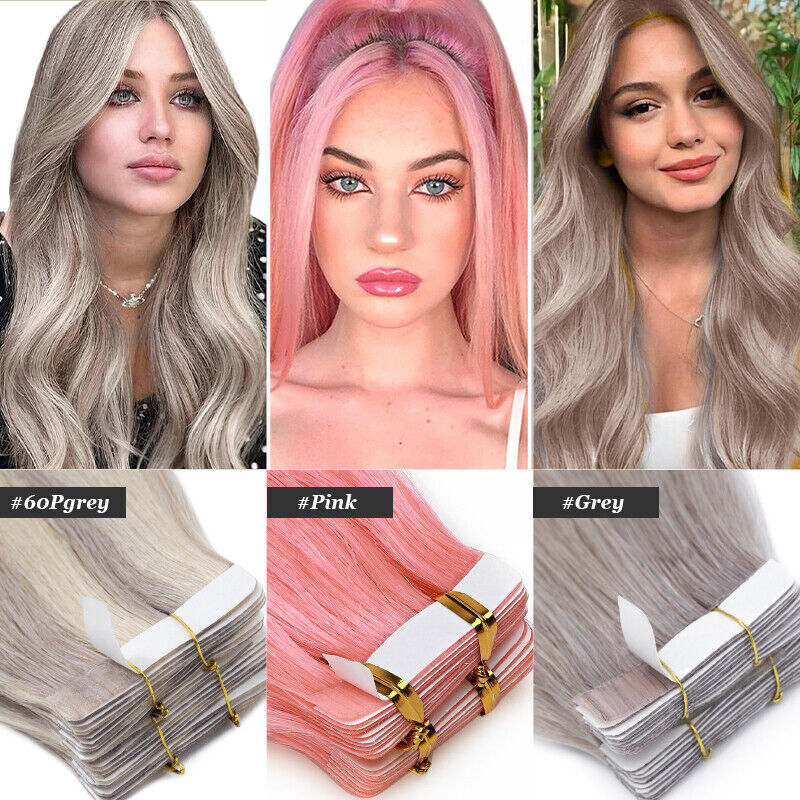 THICK Tape In 100% Remy Human Hair Extensions Skin Weft FULL HEAD 60PCS Straight