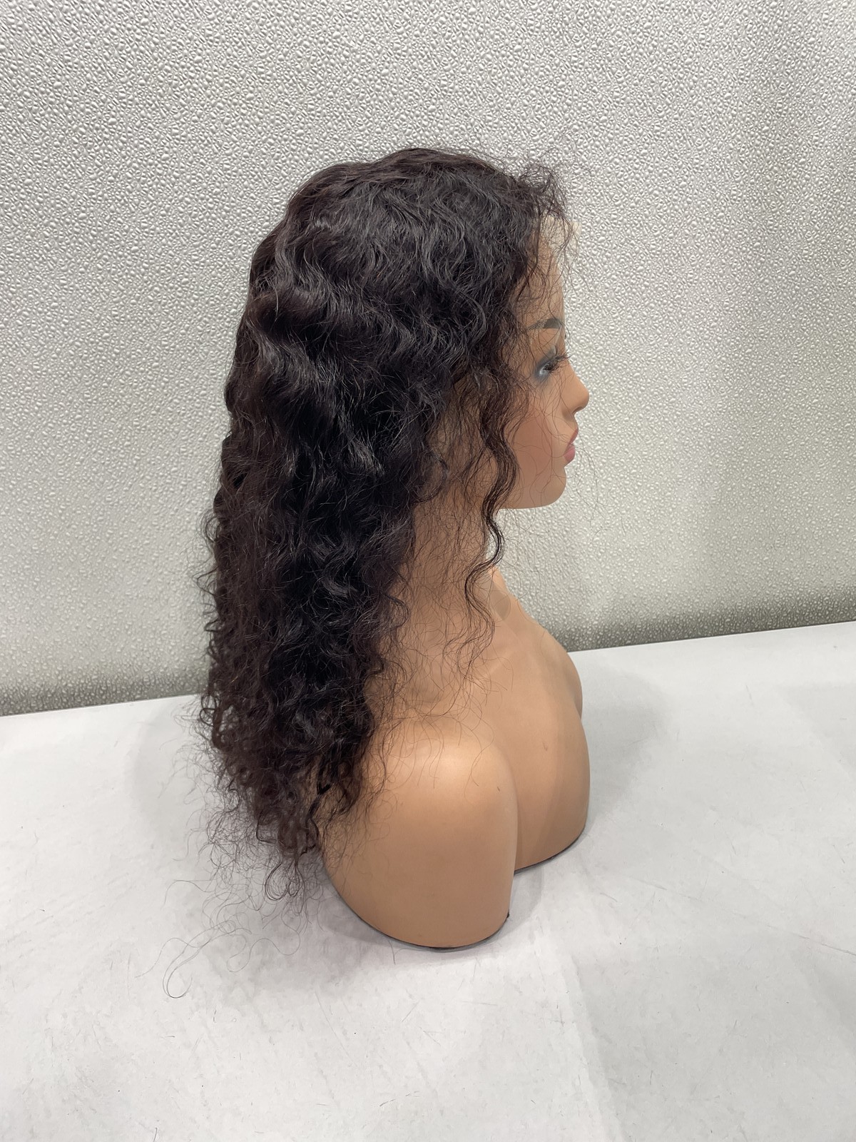 Natural Black Deep Wave Human Hair Blend 13×4 Lace Front 180% Density Wig, 16″