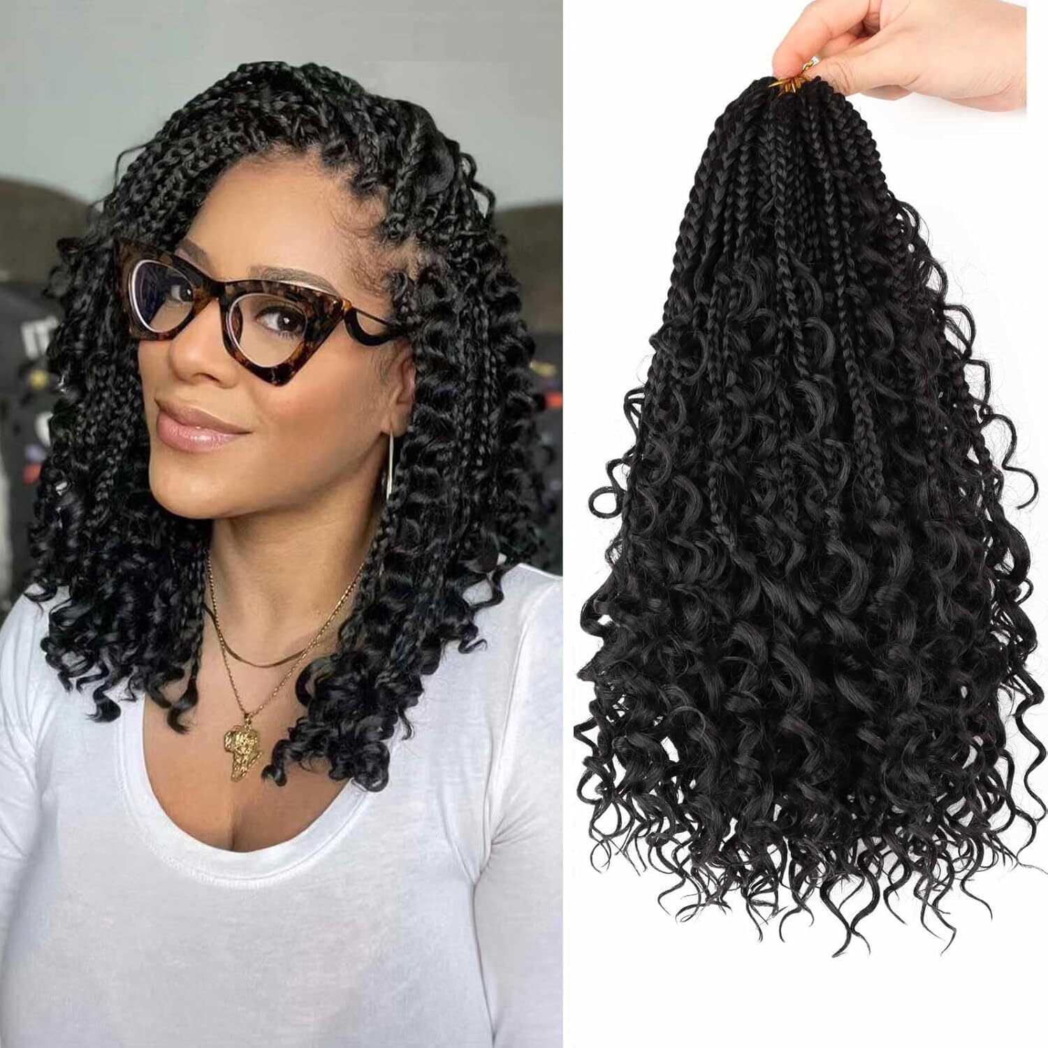 8 Packs Bohemian Box Braid Hair Crochet Box Braids with Curly Ends 2 Inch God…