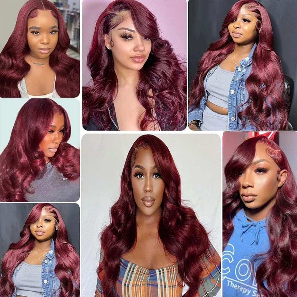 Niciitysi Color Wine Red Body Wave Bundles Color 99J Human Hair 16 18 20 Inch