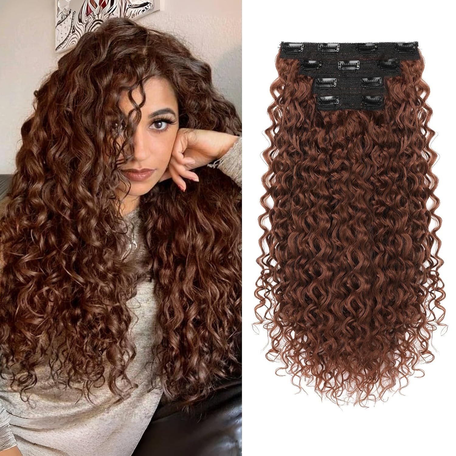 Copper Red 100％ Pure Protein Silk, Hair Extensions 4pcs Clip In 20in
