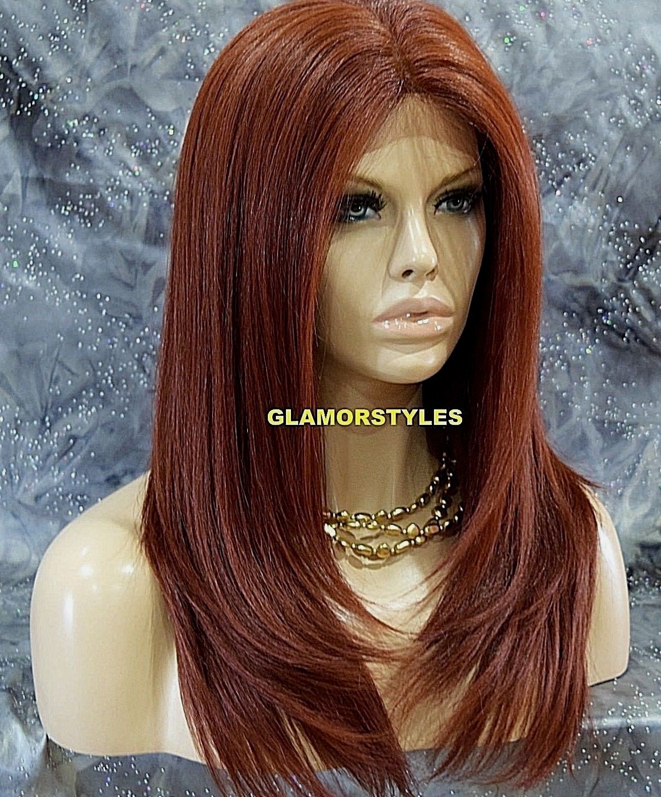 FREE PART LACE FRONT FULL WIG LONG STRAIGHT LAYERED AUBURN #130 HEAT OK NWT