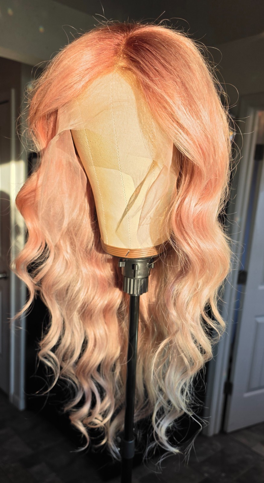30″ Custom-colored 100% Human Hair Lace Front Wig – Pink Champagne