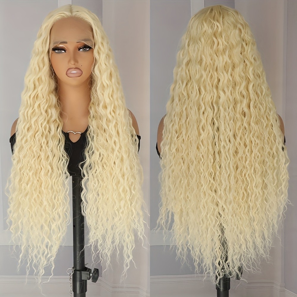 Long Loose Curly Synthetic Lace Front Wigs 613 Light Blonde Pre Plucked Natural