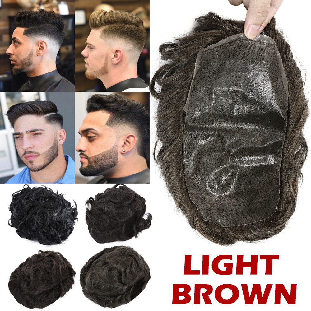 Full PU Thin Remy Human Hair Extensions Man’s Top Piece Toupee Hairpiece 8″x10″