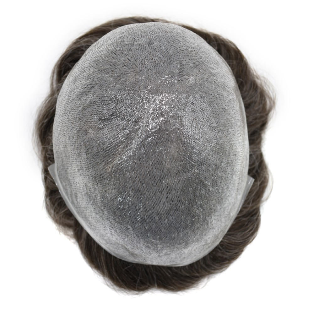 Hair Piece for Men Ultra Thin Skin V-looped Mens Toupee Full Poly Human Hair 70%