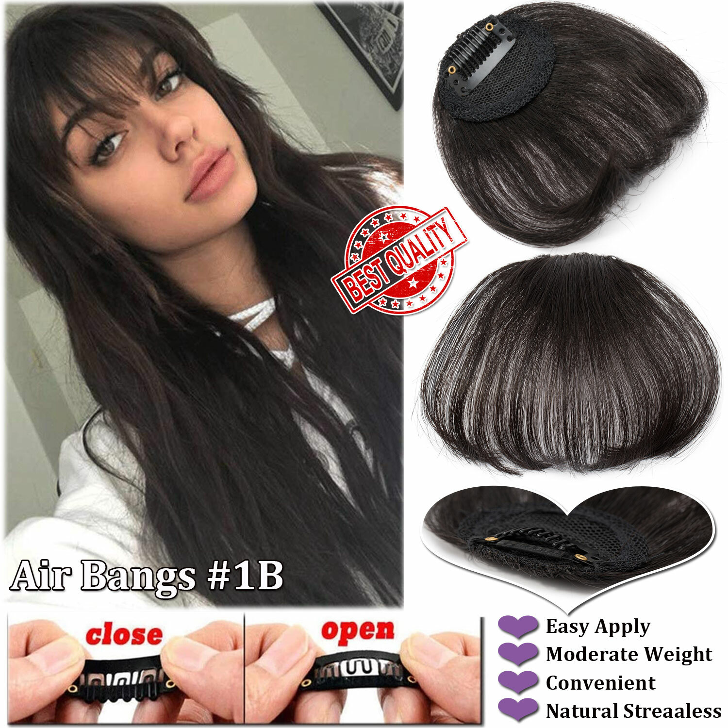 Clip In 100% Thin Thick Fringe Bangs Remy Human Hair Hairpiece Topper For Women