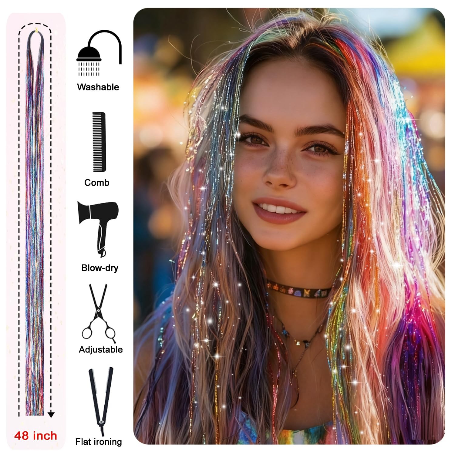 Hair Tinsel Kit, 22 Colors 8200 Strands Glitter 22