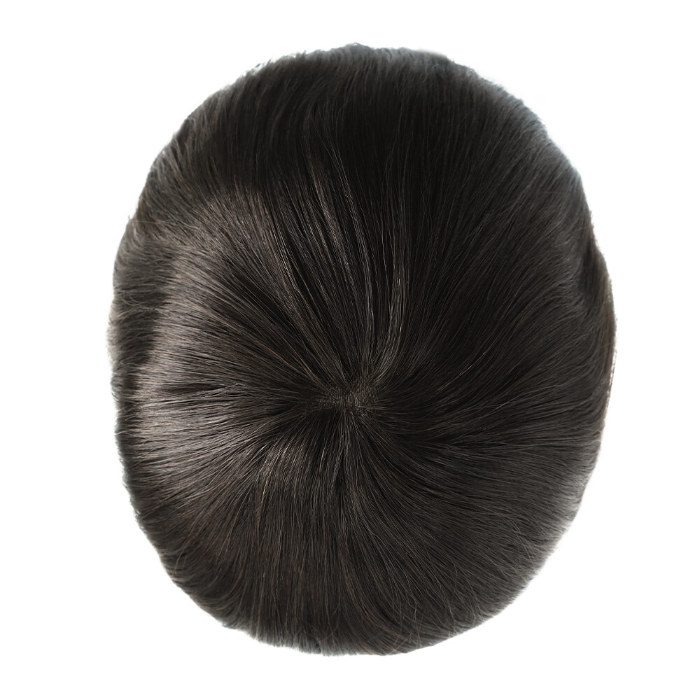 Mens Human Hair Full Head Wigs Thin Skin Wig Hair Replacement Medium Size 6”