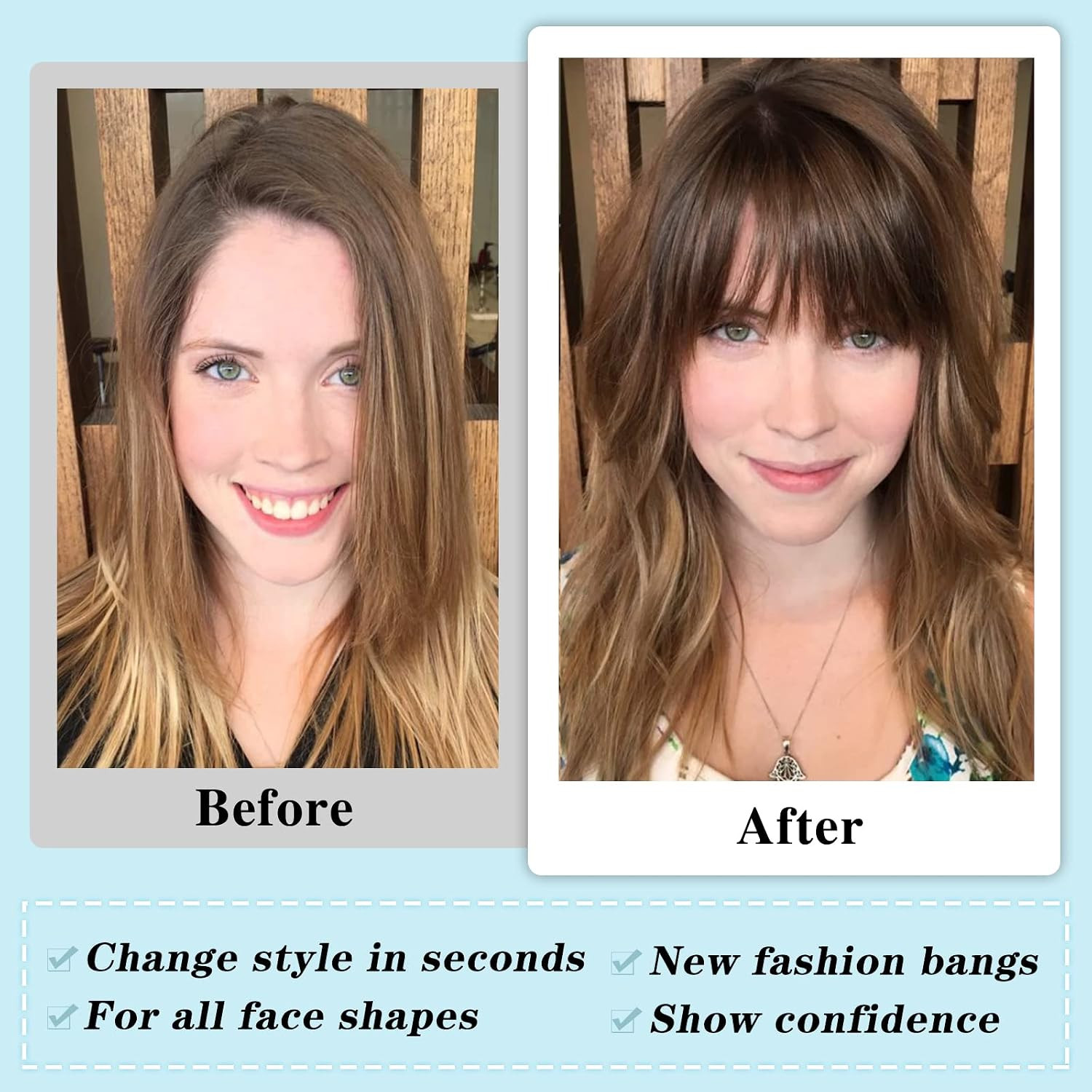 NAYOO Clip in Bangs – 100% Human Hair Wispy Bangs Clip in Hair Extensions, Brown