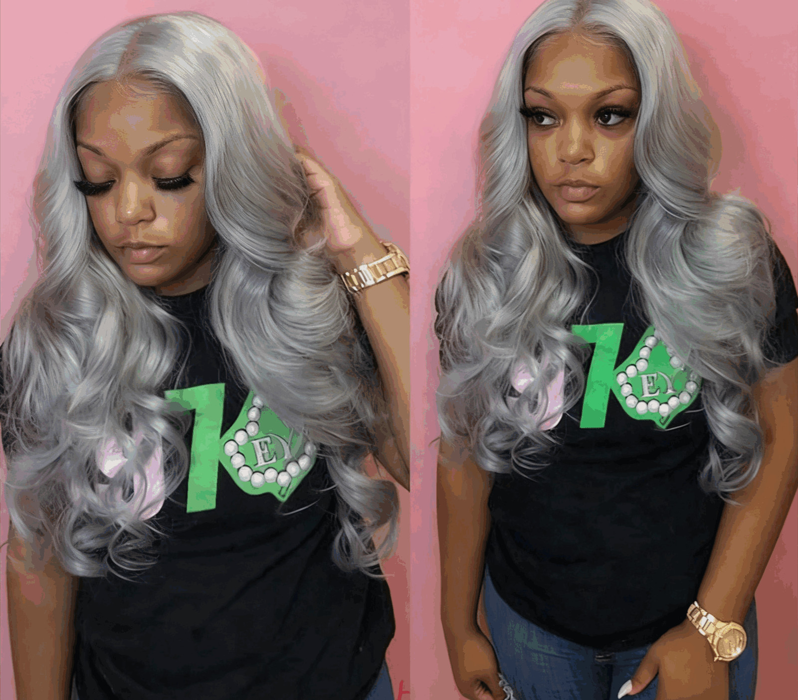 Cyan Blue Body Wave 13×6 Lace Front Wig Human Hair 613 Blonde Green Ombre WIg