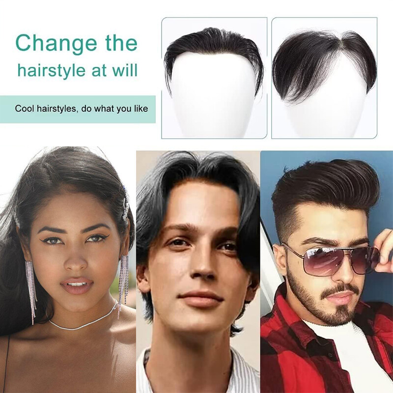 Mens Front Toupee 100% Remy Human Hair Frontal Hairpiece for Receding Hairline