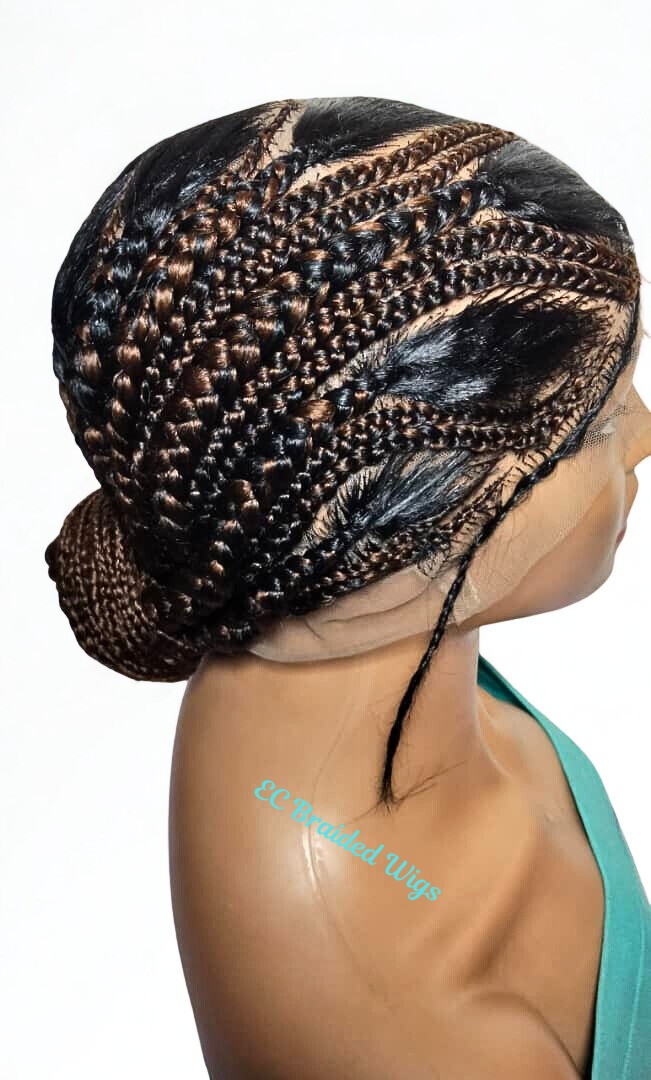 Bun Braided Wig. Natural Brush Cornrow Braids. Full Lace with Baby Hair.