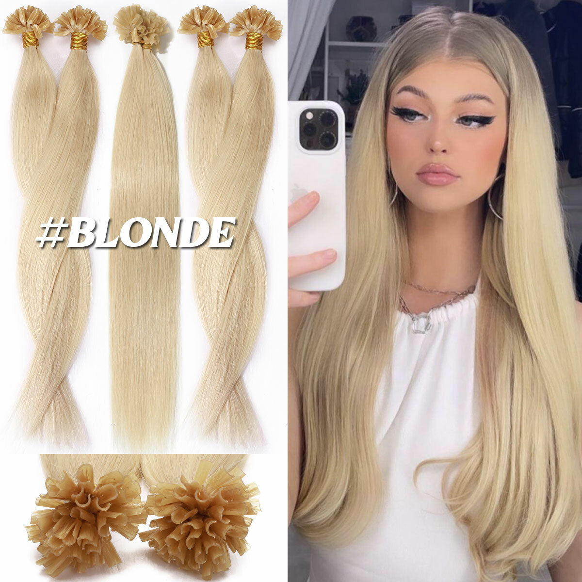 THICK Keratin Fusion Nail U Tip Human Hair Extensions 100% Remy Hair Pre Bonded