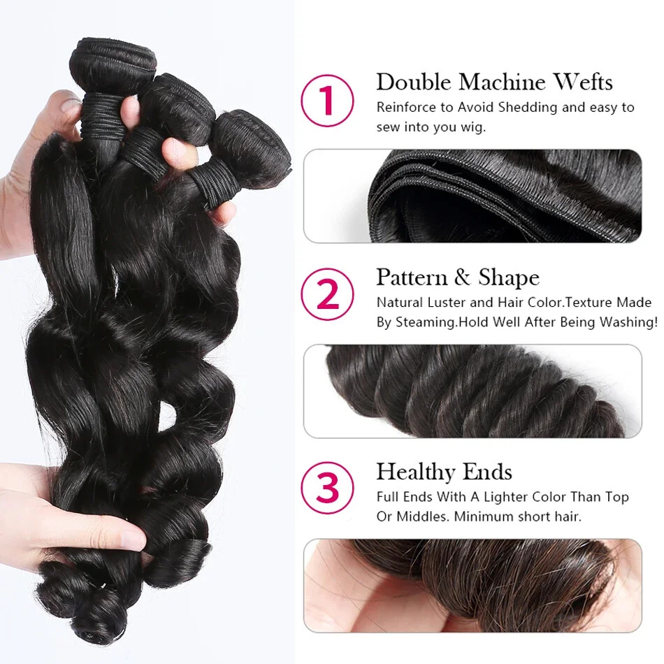 Loose Wave Double Weft 1 3 5 Human Hair Hair Curly 100% Human Hair Weave Bundle