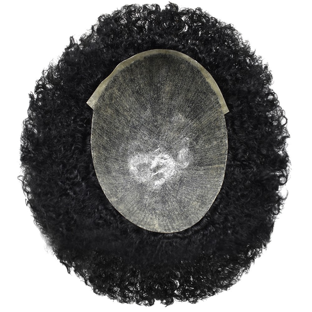 Afro Weave Hair Unit for Black Men Brazilian Poly Human Hair Replacement System