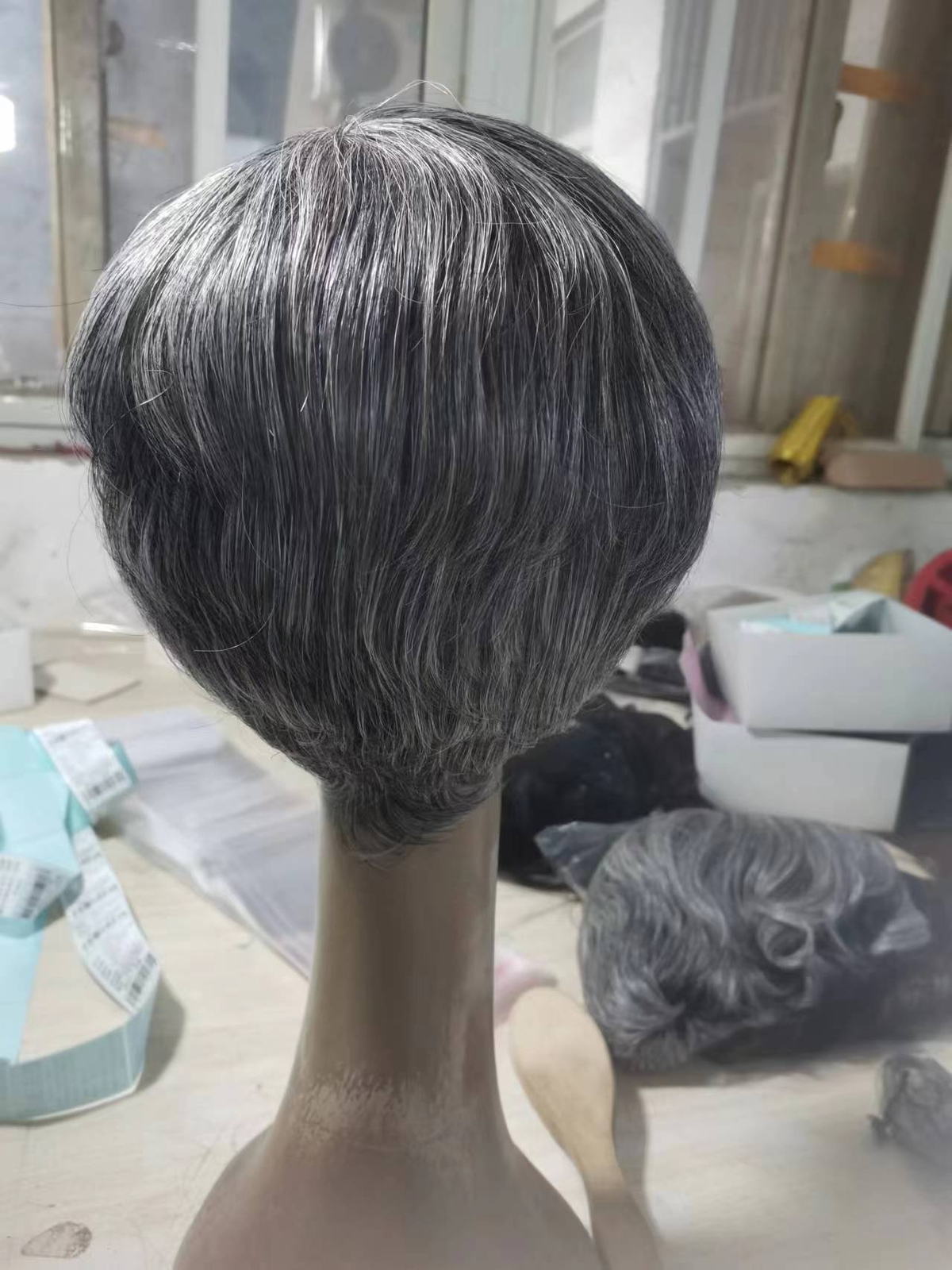 Short Black with Gray Men’s Wig Natural 100% Human Hair Wig for Male Natural Wig