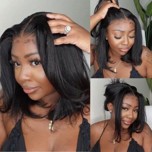 Glueless Kinky Straight 13×4 Lace Front Wig BOB 4×4 Closure Wig Pre Plucked