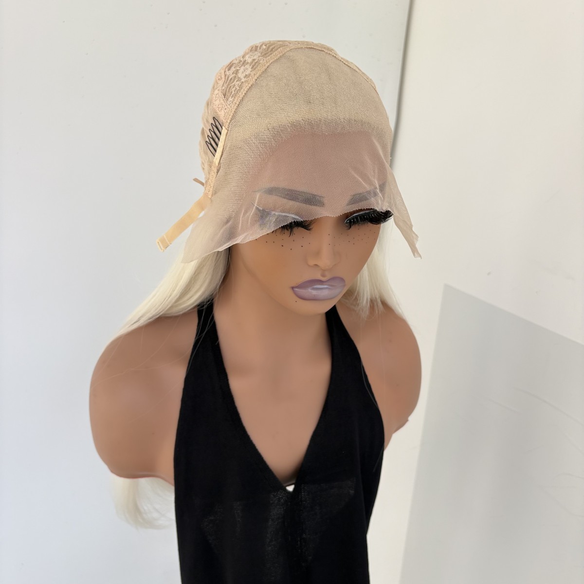 Long Straight Heat Resistant Hair Bleach blonde HD Lace Front Wig