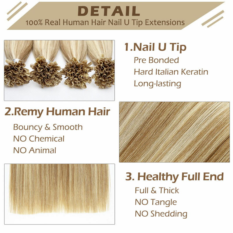 Nail U Tip Pre Bonded 100% Human Remy Hair Extensions 200strands Thick Highlight