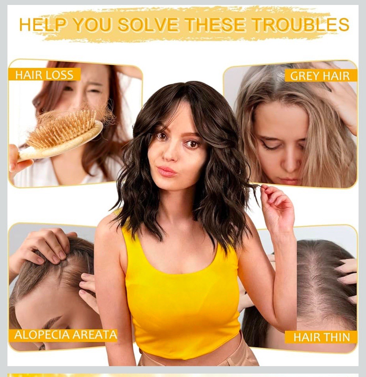 TYQ Hair Toppers 14” Synthetic Curly Wavy Side Part Clip in Bangs(Brown Black)