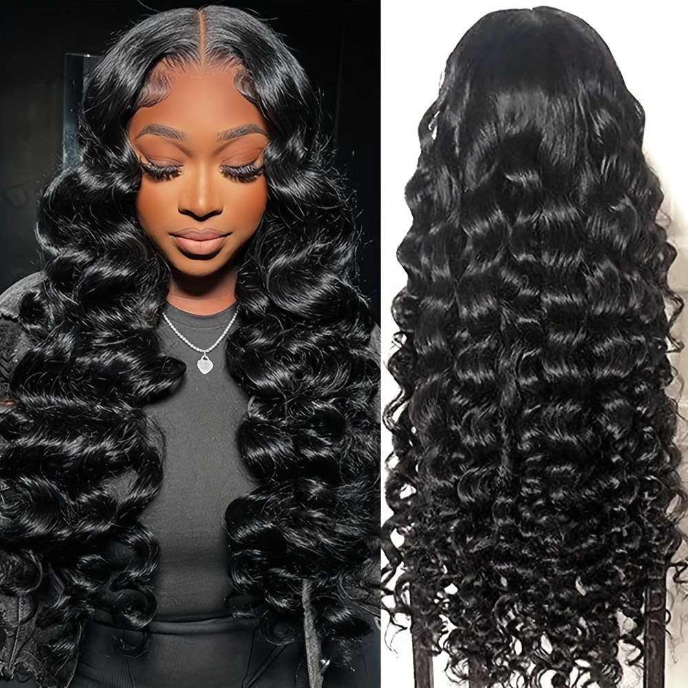 Long Black Deep Wave Lace Front Wigs 13×4 Free Part Pre Plucked Natural Hairline
