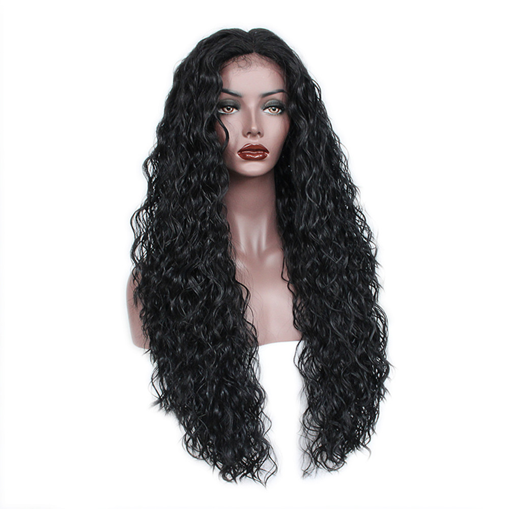 Black Long Loose Curly Synthetic Wig Lace Front Wig Synthetic Baby Hair 26 Inch