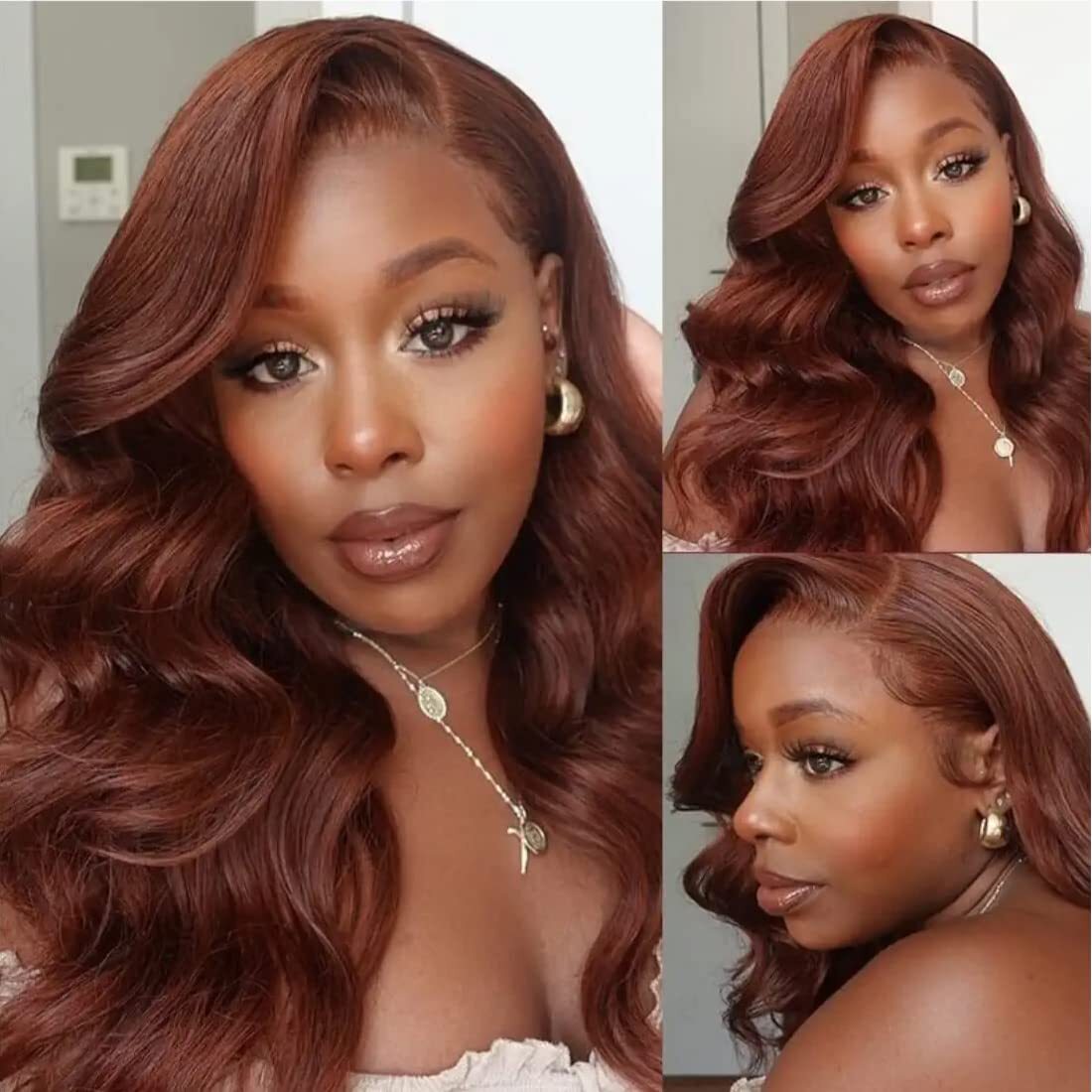 UNice Indian Reddish Brown Body Wave 3 Bundles Human Hair Extensions Weaves Weft