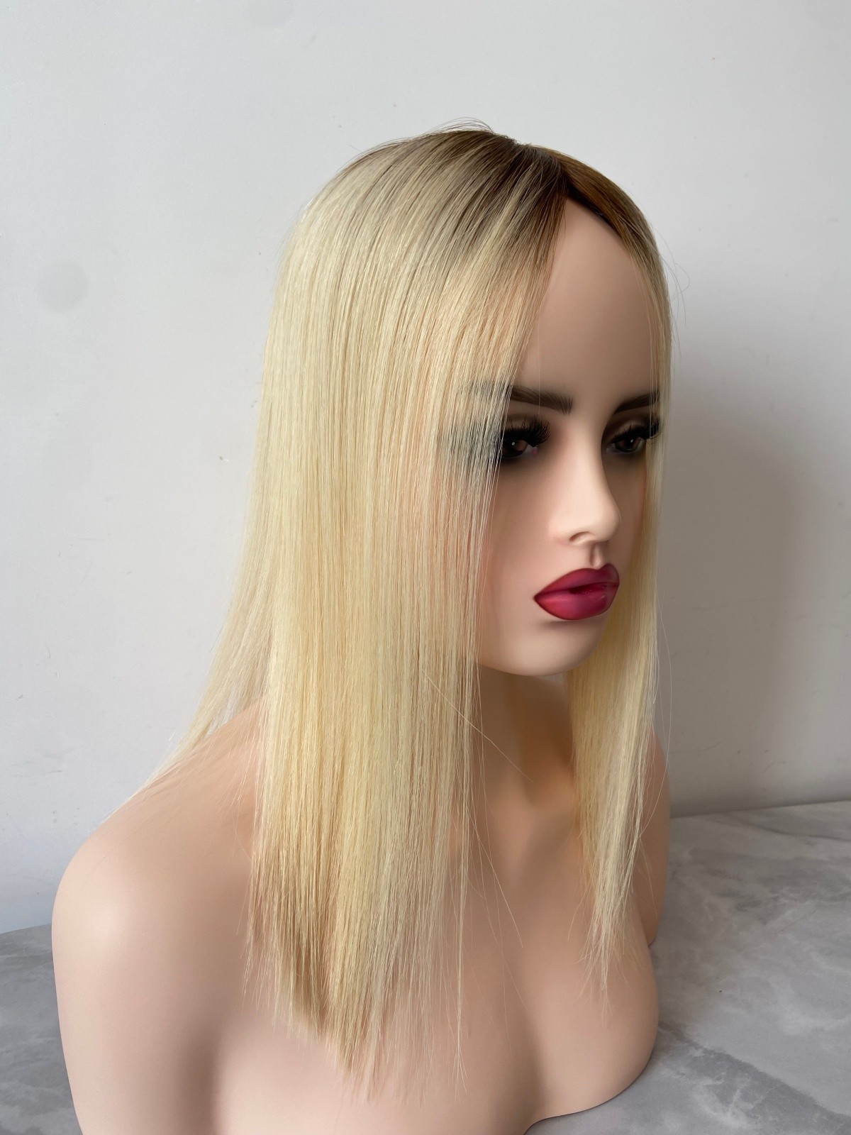 100% HUMAN RUSSIAN HAIR 5″x5″ BLONDE TOPPER BROWN ROOTED OMBRE HAIRPIECE