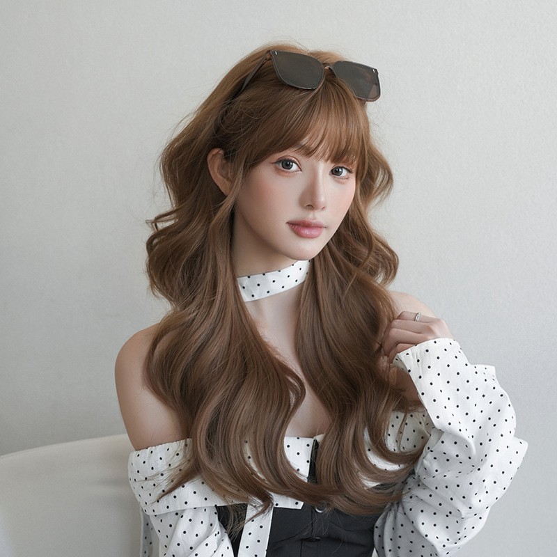 Asian Style Long Layered Curly Full Wig Heat Resistant Synthetic Fiber